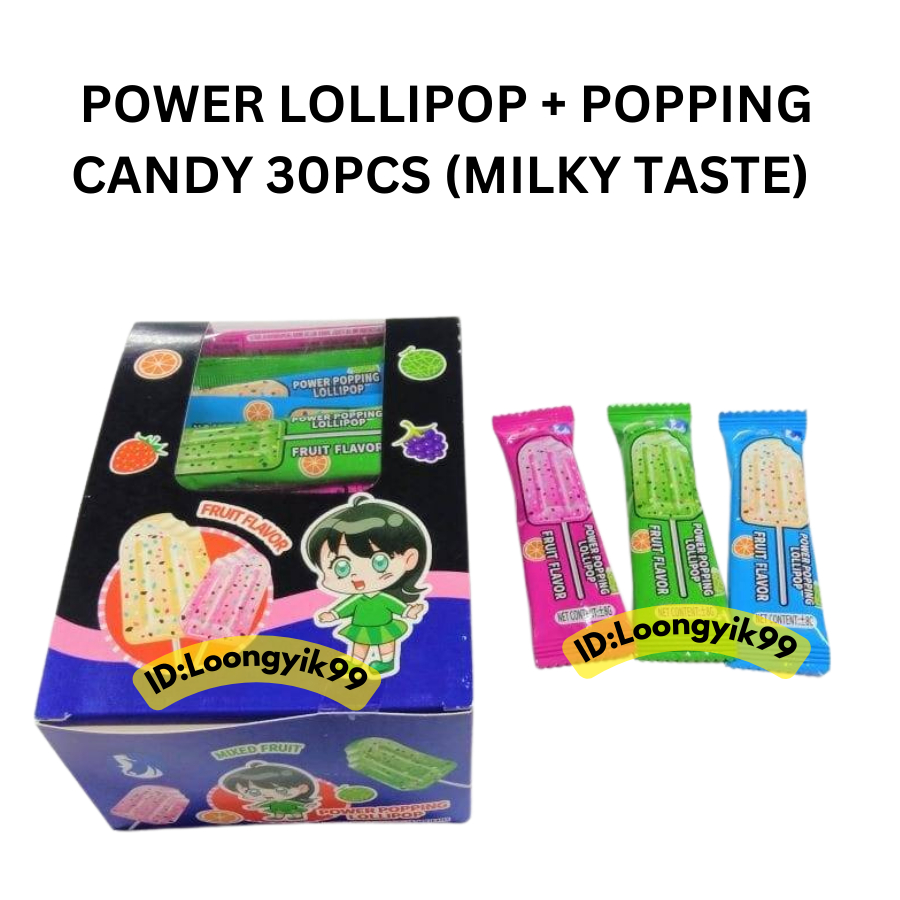 POWER LOLLIPOP + POPPING CANDY 30PCS (MILKY TASTE) | Shopee Philippines