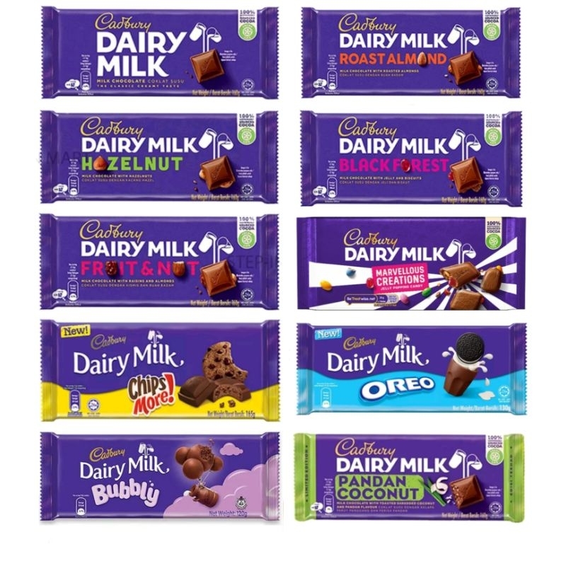 CADBURY Dairy Milk Chocolate 87g 95g 150g 160g Almond Hazelnut Black