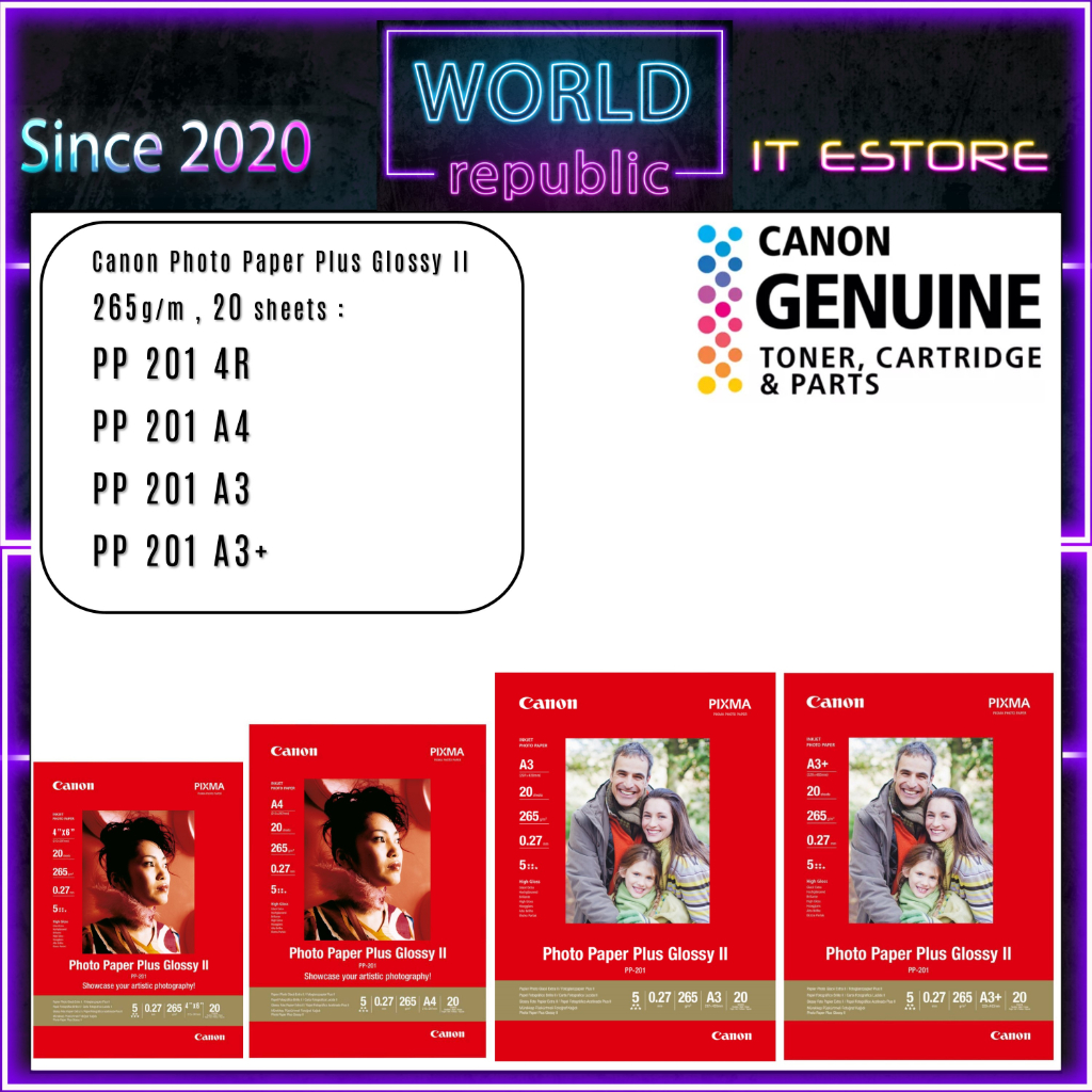 Canon PP-201 PP201 4R A4 A3+ Photo Paper ( 20 Sheets ) Plus Glossy II ...