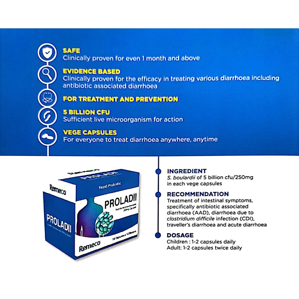 Remeco Proladii Yeast Probiotic Saccharomyces Boulardii 250mg 10's 1 ...