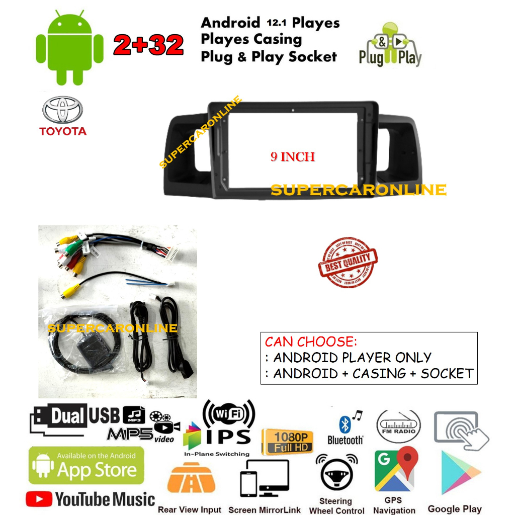 Toyota Altis 2001~2006 android player 9 inch PLUG N PLAY with OEM ...