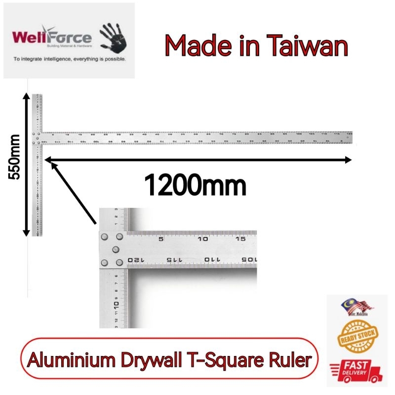 [Made In Taiwan] Wellforce Aluminium Drywall T Square Ruler 48