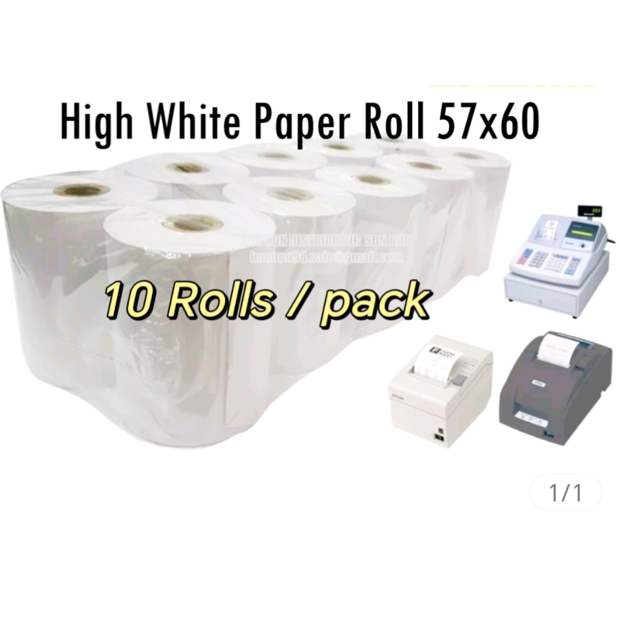 High White Paper Receipt Roll 57x60mm (10 Rolls/ Pack)/Cash Register ...