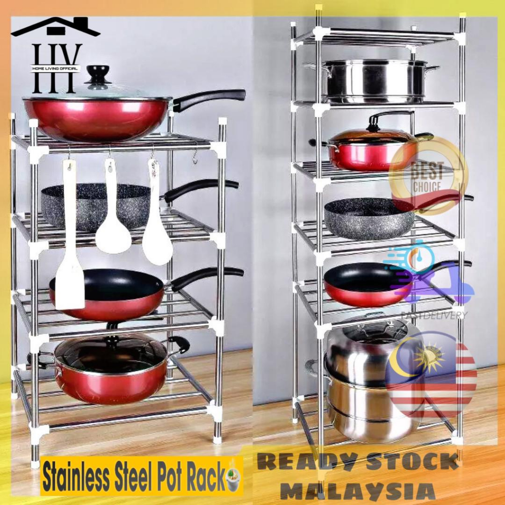 Kitchen Stainless Steel Pot Rack Kitchen Rack Pan Rak Dapur