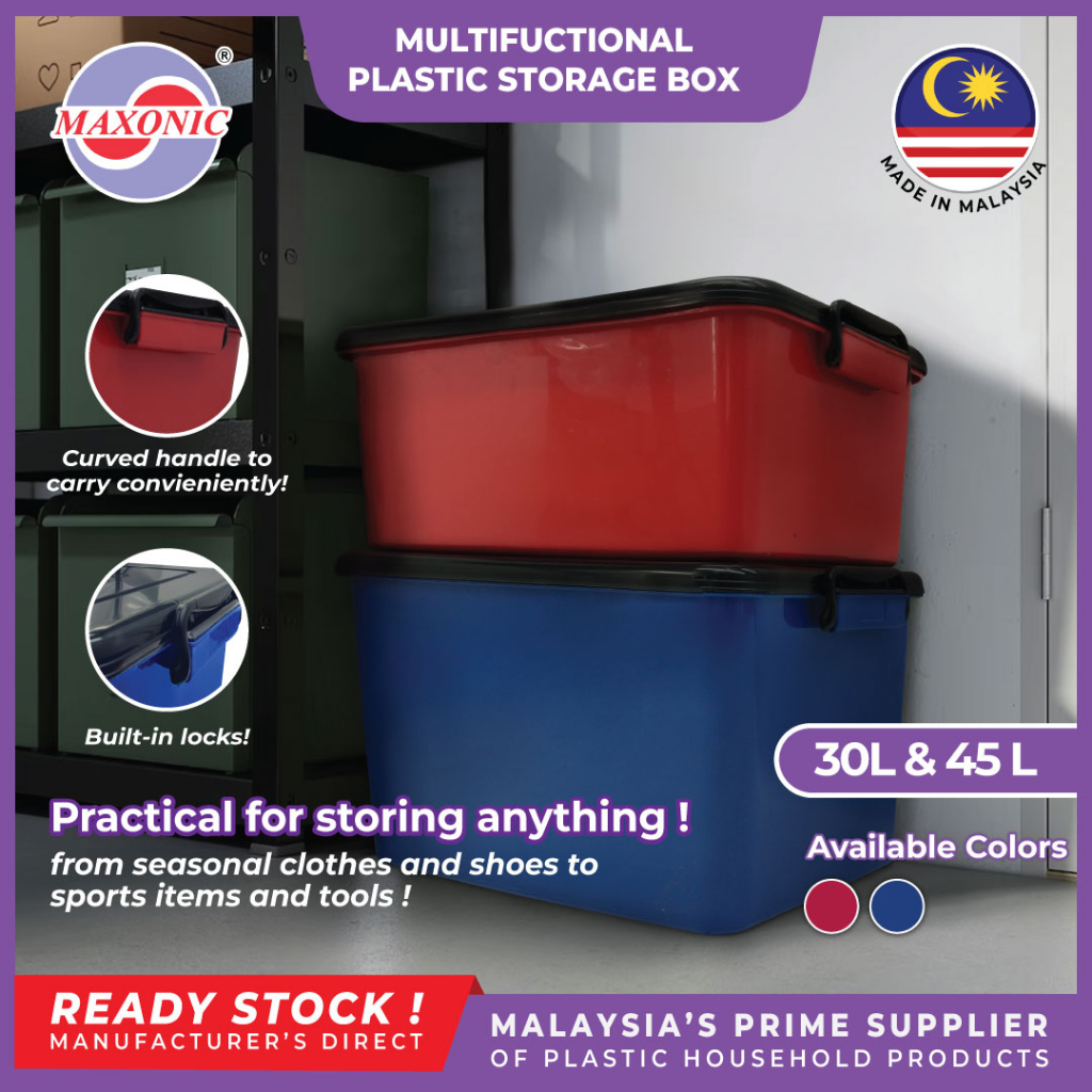 MAXONIC 45L PLASTIC STORAGE BOX KOTAK SIMPANAN PLASTIK STORAGE ...