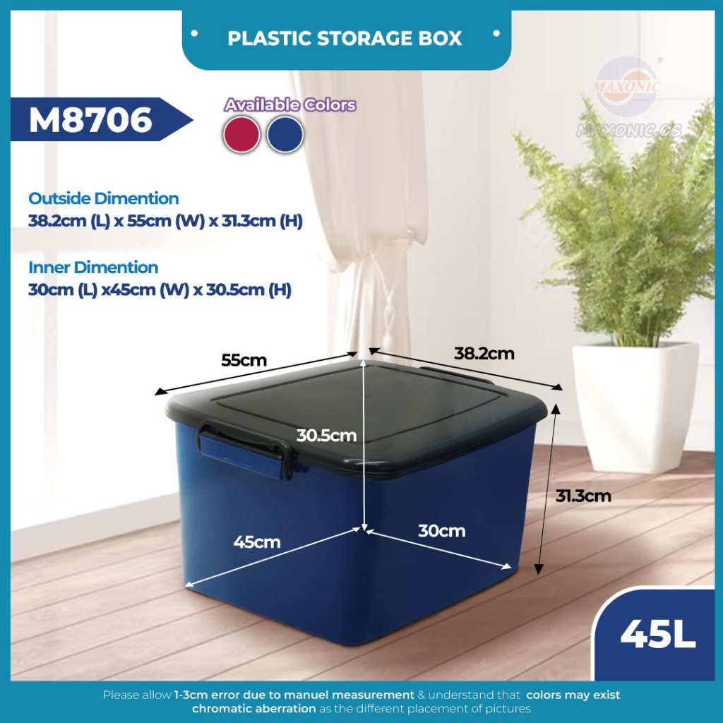 MAXONIC 45L PLASTIC STORAGE BOX KOTAK SIMPANAN PLASTIK STORAGE ...