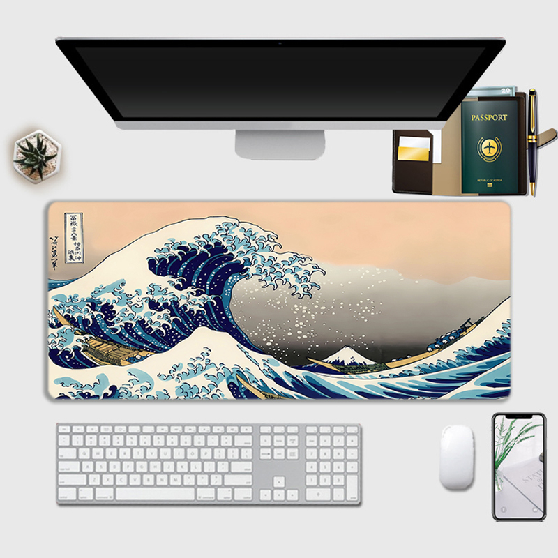 Japanese Sea Wave Large Mouse Pad, Extended Gaming Mouse Pad, NonSlip WaterResistant Rubber
