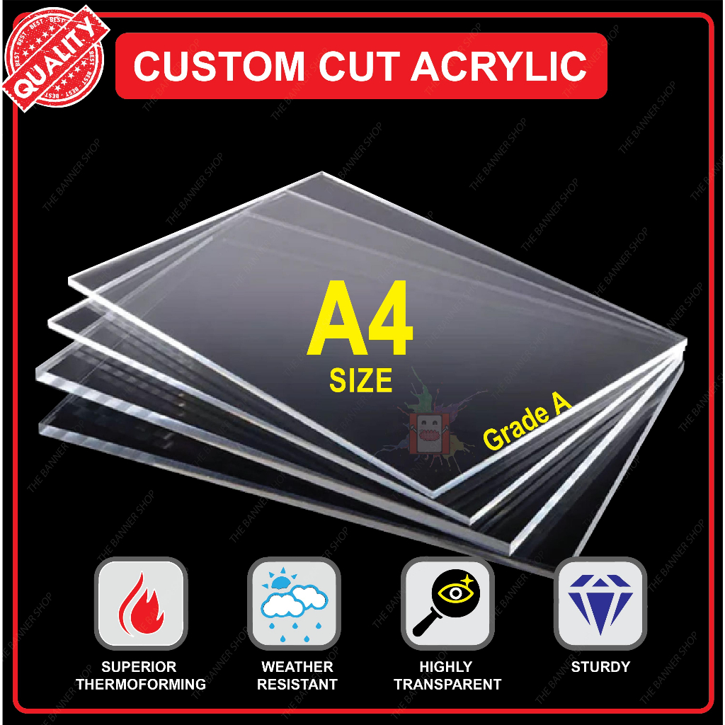 Custom Cut Acrylic Sheet (A4 size), Custom Cut Transparent Acrylic Board , Clear Plastic Sheet