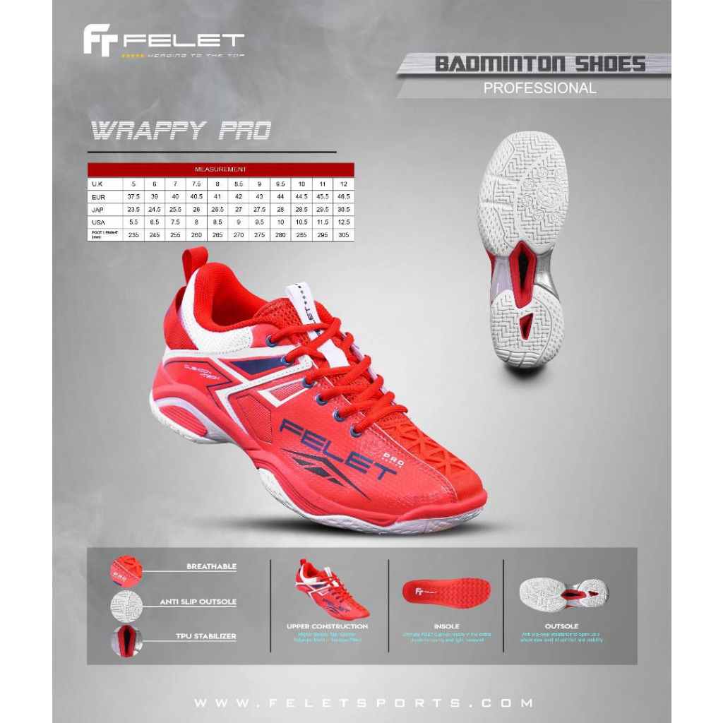 FELET Badminton Shoes FLASH PRO / WRAPY PRO / FLYING PRO Shoes | Shopee ...