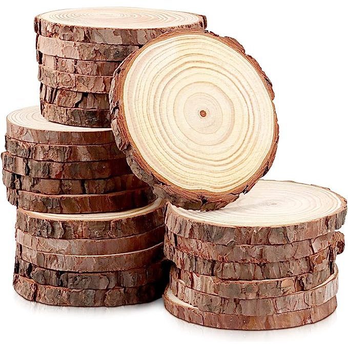 Natural Wood Slices Round Disc Tree Bark Log Wooden Circles for DIY ...