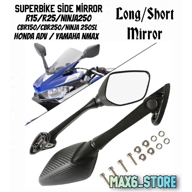 SUPERBIKE MIRROR HONDA KAWASAKI YAMAHA YZF R25 SIDE MIRROR REAR VIEW ...