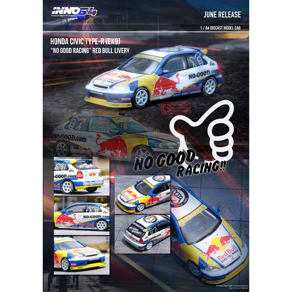 INNO MODELS INNO64 1/64 HONDA CIVIC TYPE-R EK9 NO GOOD RACING RED BULL ...