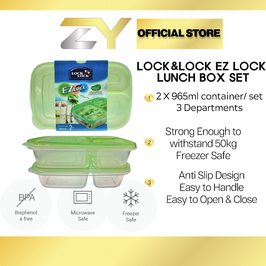 LOCK&LOCK EZ LOCK LUNCH BOX SET 965ML*2pcs/set | Shopee Philippines