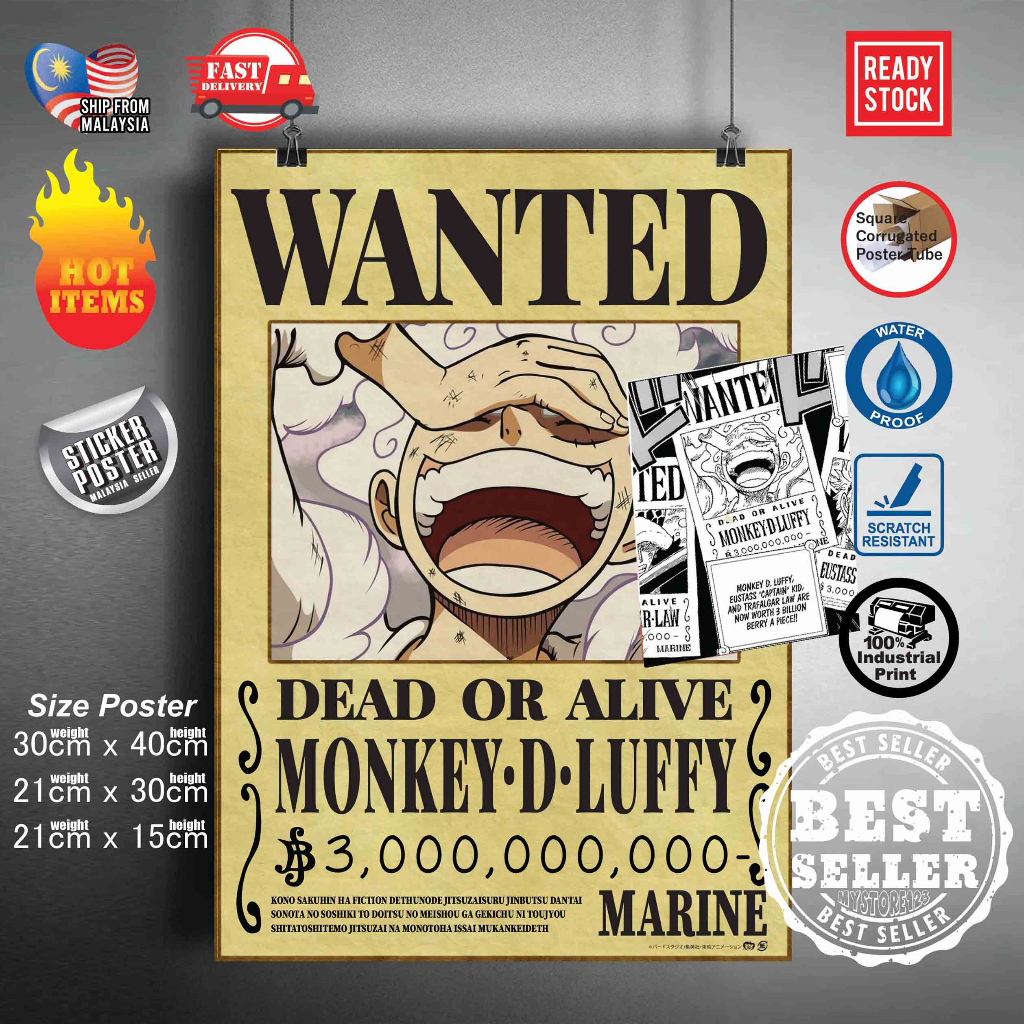 One Piece Poster Luffy Mugiwara Straw Hat New Bounty Wanted Poster ...