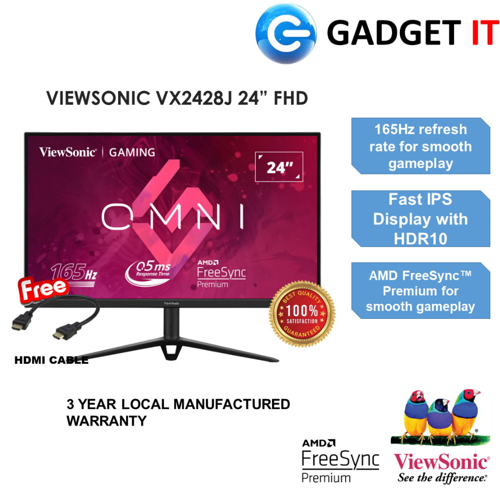 VIEWSONIC VX2428J 24” FHD GAMING MONITOR (165Hz REFRESH RATE,1ms,IPS