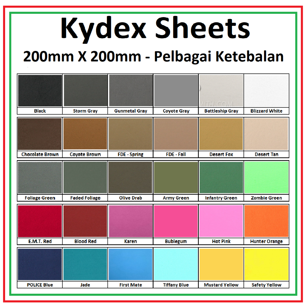 Kydex Sheet Pelbagai Ketebalan X 200mm X 200mm Shopee Philippines