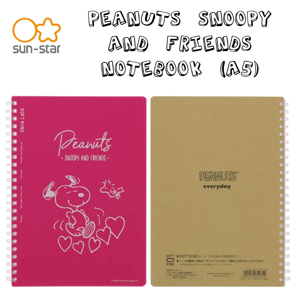Sun-Star Stationery Peanuts Snoopy and Friends A5 Soft Ring Notebook ...