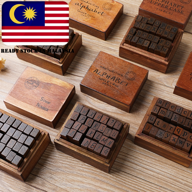 Vintage Alphabets Letters Uppercase Lowercase Wood Rubber Stamps Set