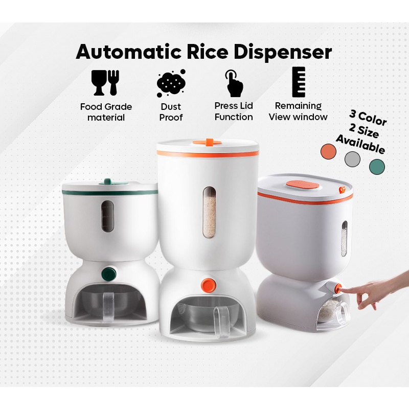 11KG Automatic Rice Dispenser with Rinsing Cup Smart Rice Storage Box ...