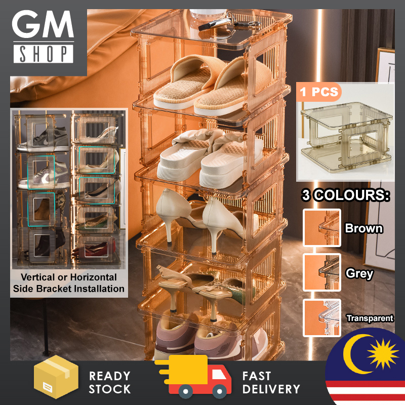 GMSHOP 1pcs Transparent Plastic Shoe Boxes Simple Stackable Foldable ...