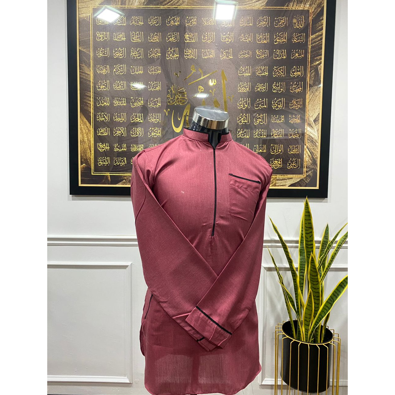 MERAH ADULT MEN'S KURTA GUAVA RED AZLAN KURTA LONG SLEEVE ROUND PATTERN ...