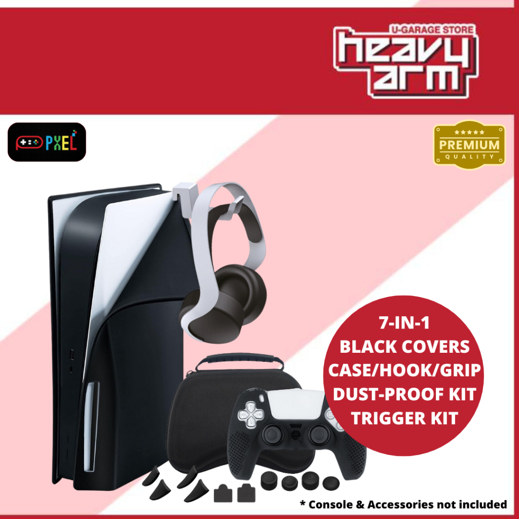 PXEL PS5 Starter Pack I PS5 Black Covers PS5 Headset Hook PS5