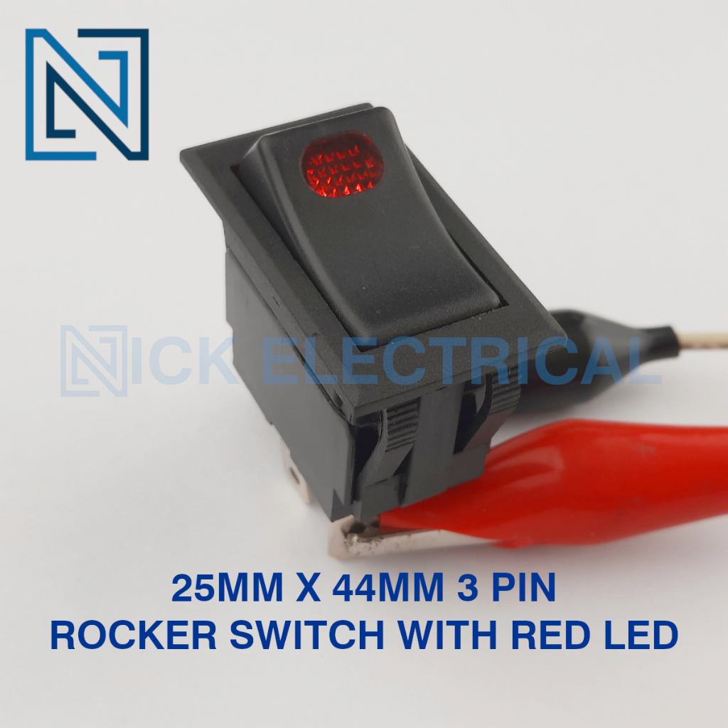 44MM 3-Pin SPST Rocker Switch DC 12V - 24V with Red LED Light ON/OFF ...