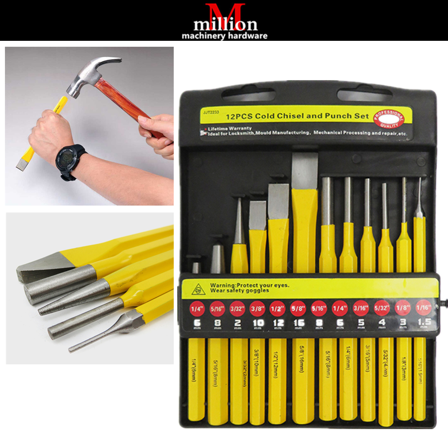 12pcs Cold Chisel And Punch Set Steel Punches Grinder Chisel Set Hole