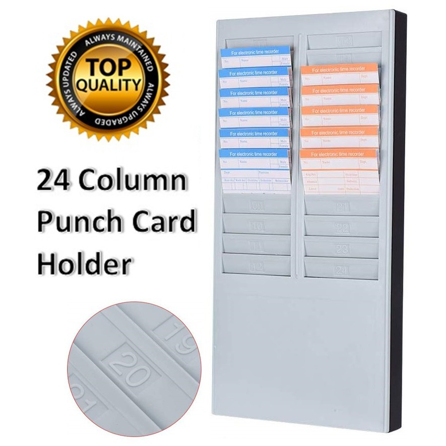 Time Card Wall Mount Rack Holder 24 Pocket Slot for Attendance Recorder