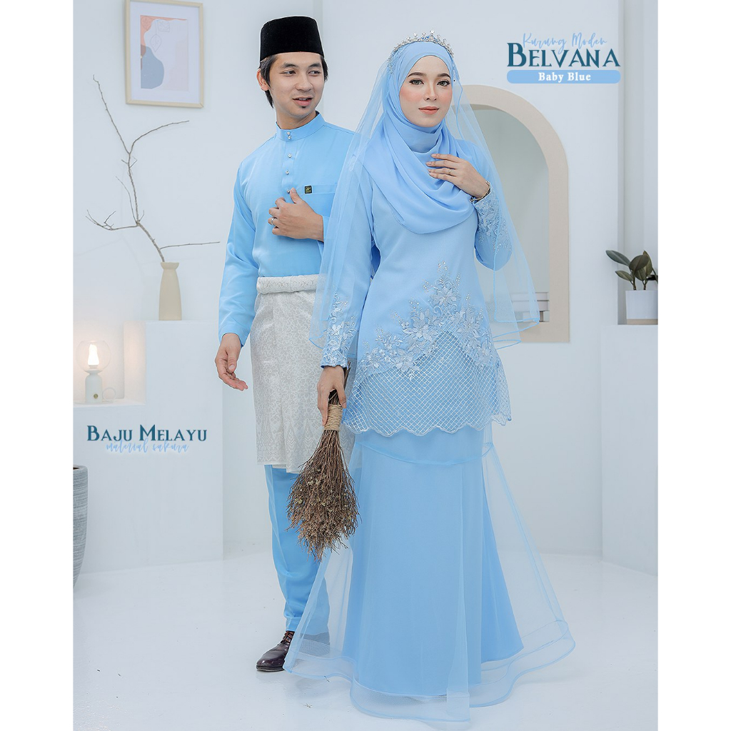 BAJU KURUNG MODEN Bridal Set Belvana In BABY BLUE Full set 7 Item