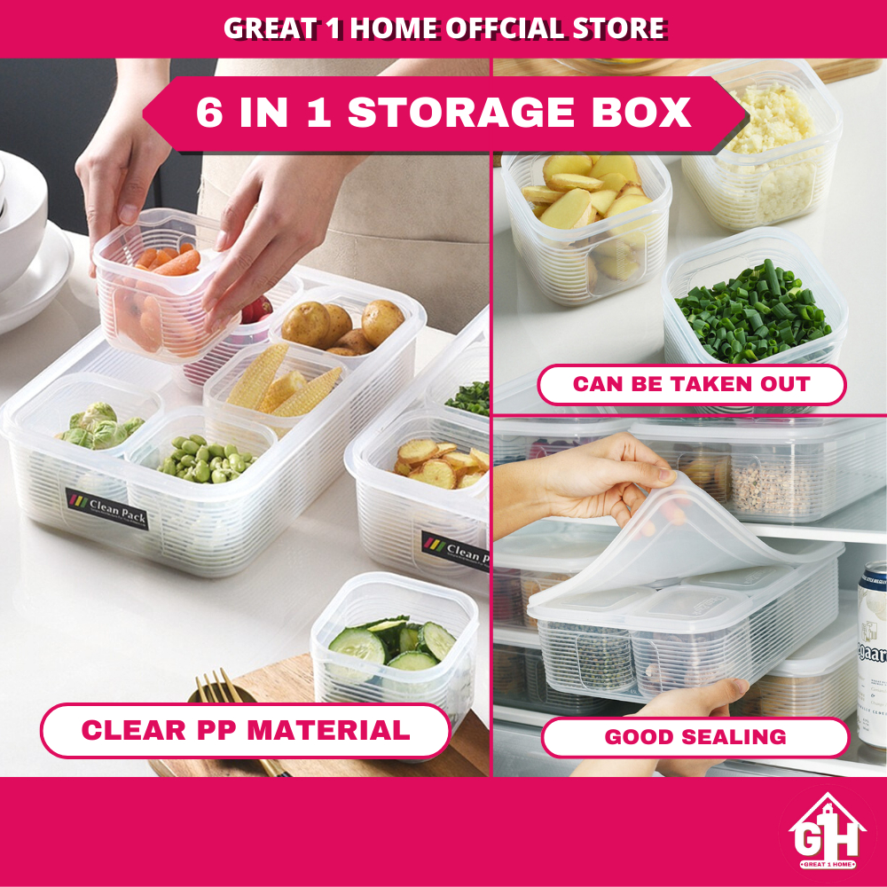 6 in 1 Plastic Refrigerator Fridge Freezer Storage Box Containers Bins