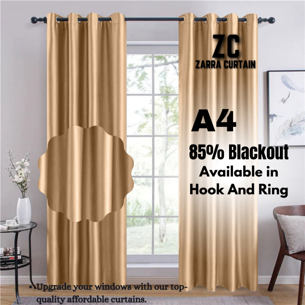 A4 Soft Gold Ready To Sew Curtain RAYA Thick Fabric Hook/High Curtain ...
