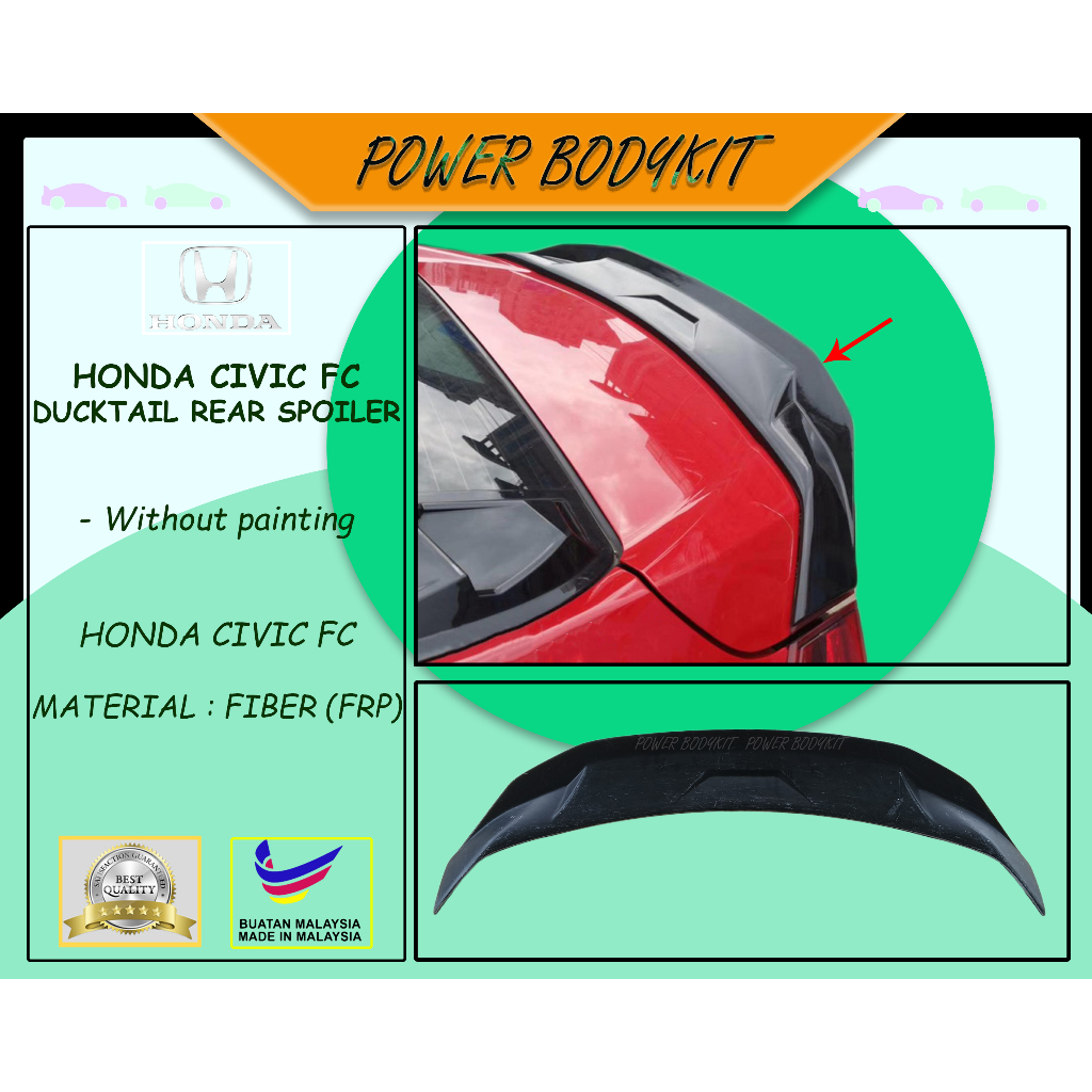 Honda Civic FC Ducktail Rear Spoiler Material Fiber (FRP) Without Paint