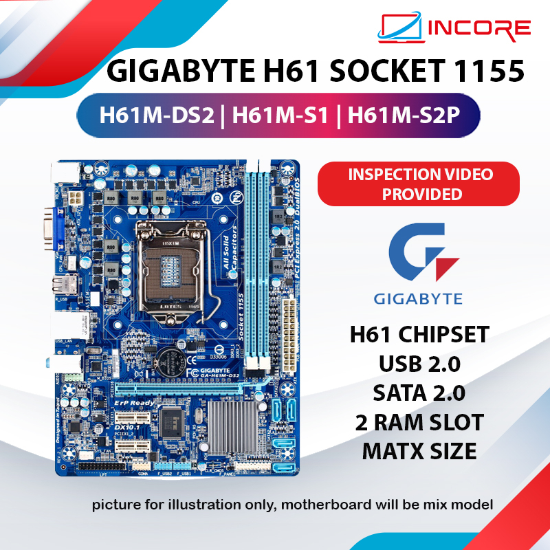 Gigabyte H61 H61MDS2 / H61MS1 Socket 1155 DDR3 H61 Motherboard Intel