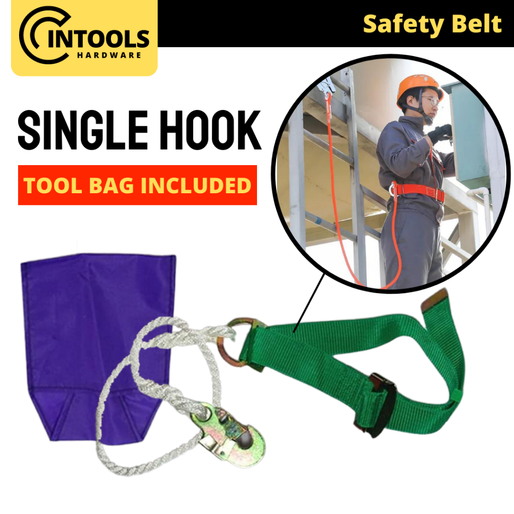 Single Safety Harness Belt with Single Flat Hook D Ring & Tool Bag