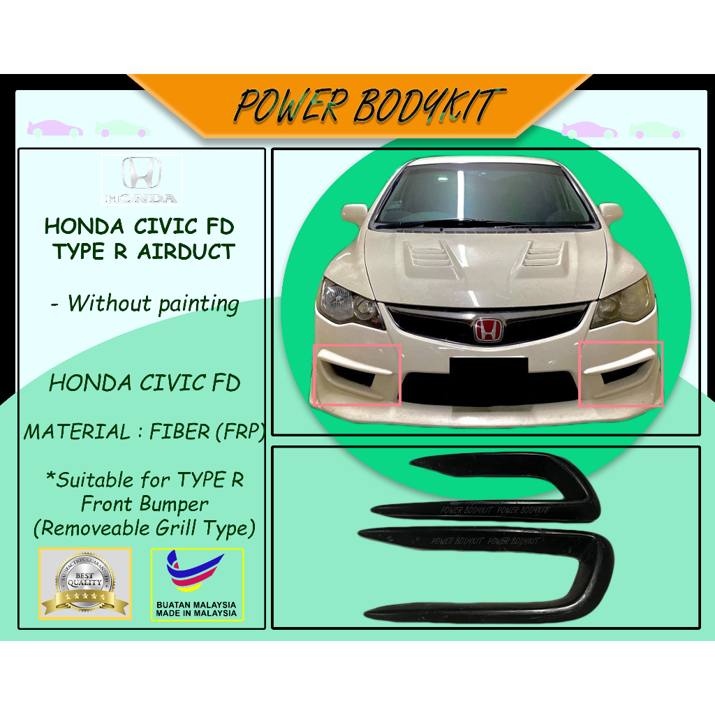 Honda Civic FD Type R Front Bumper Airduct for Type R Front Bumper ...
