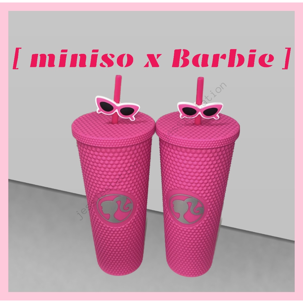 Miniso Barbie 700ml/24oz Studded Cup with Straw and Lid