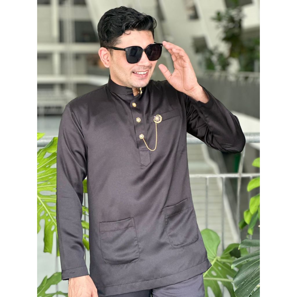 Part 2 Baju Melayu Dewasa Satin Slim Fit Kolar Cekak Musang Cotton