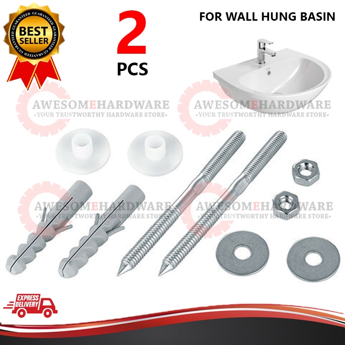 (2PCS) T1077 CHROME PLATED M10X140MM WALL HUNG BASIN FIXING WALL MOUNT