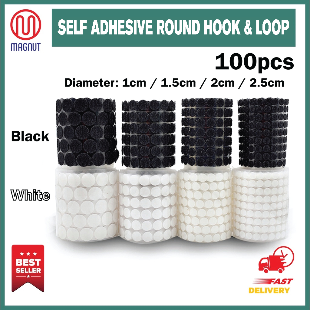 100 sets - Round Hook & Loop Fastener Tape - 1cm / 1.5cm / 2cm / 2.5cm -  Hook & Loop Dot with Self Adhesive