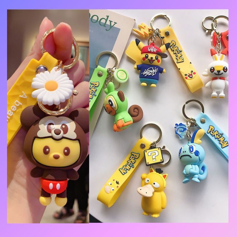 DISNEY Pokemon Keychain Cute Cartoon PVC Silicone Rubber (13 Colors ...
