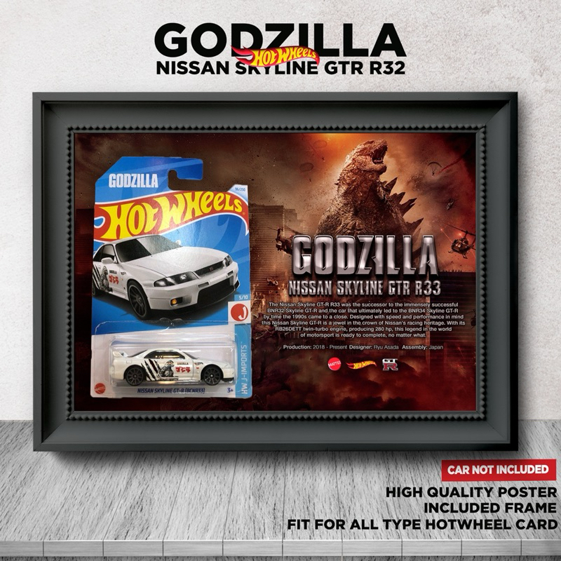 Frame Hotwheel Godzilla Nissan GTR R33 Poster With Frame | Shopee ...