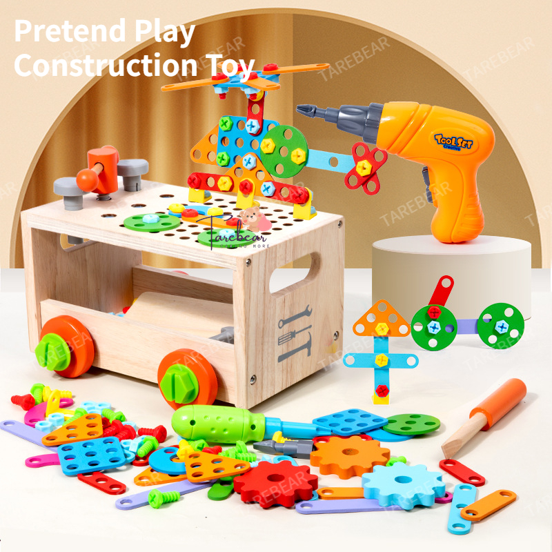 Kids Tool Set Wooden Tool Box Electronic Toy Drill Educational ...