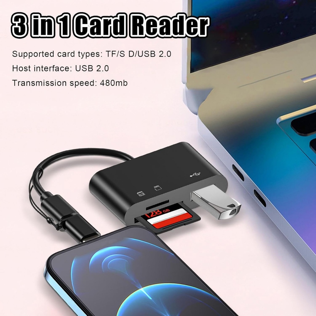 Card Reader, 3 in 1 USB C to Type C OTG Adapter, Dual Card Slot Memory ...