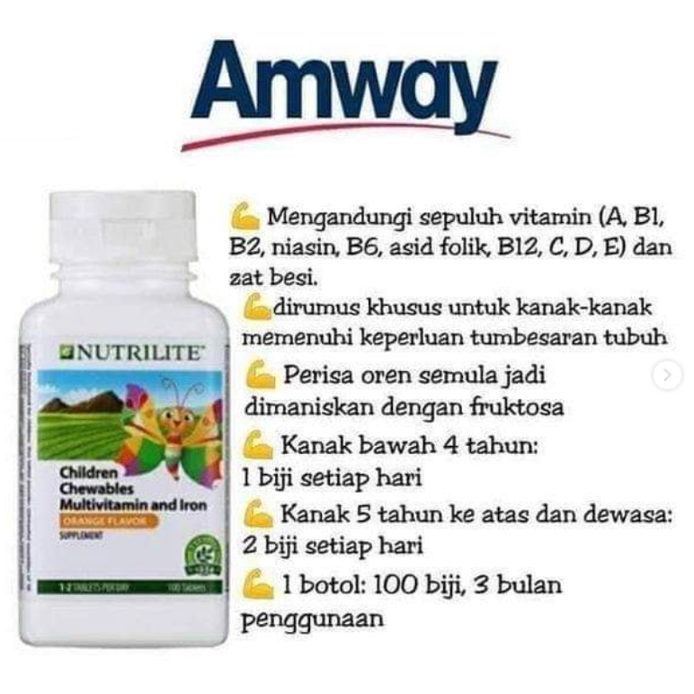 Amway Nutrilite Children Multivitamin And Iron Chewables Tablet (100