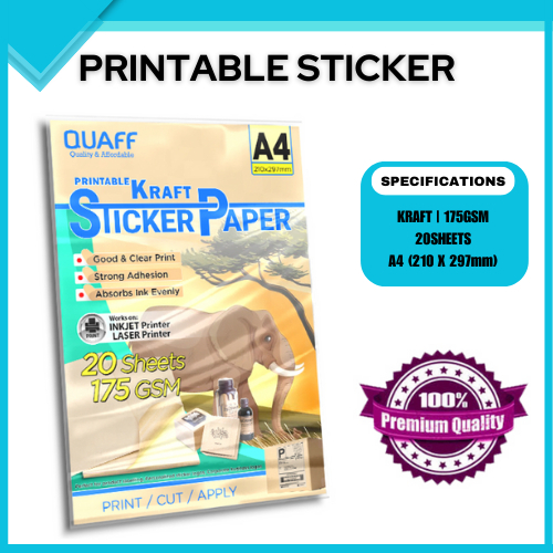 QUAFF Kraft Inkjet Photo Sticker Paper A4 175Gsm (20 sheets per pack