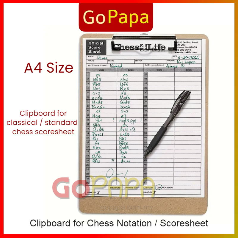 Clipboard A4 Thick Wood For Chess Notation Scoresheet Bill Receipt