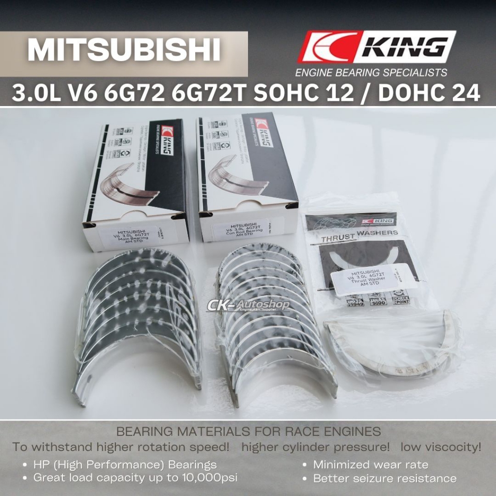 KING Bearing MITSUBISHI 3.0L V6 6G72 6G72T Twin Turbo SOHC 12V DOHC 24V ...