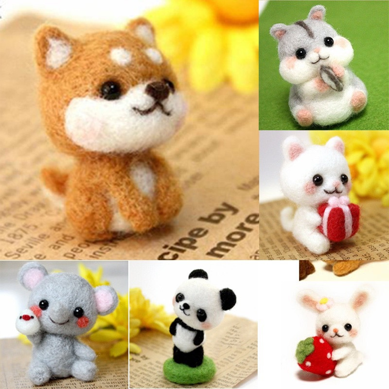 DIY Handcraft Needle Felting Wool Set DIY Cute Animal Hamster Panda ...