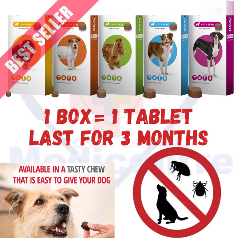 Dog chewable tablet Tick Flea ear mites kurap mange lice kutu frontline Bravec Vecto anjing